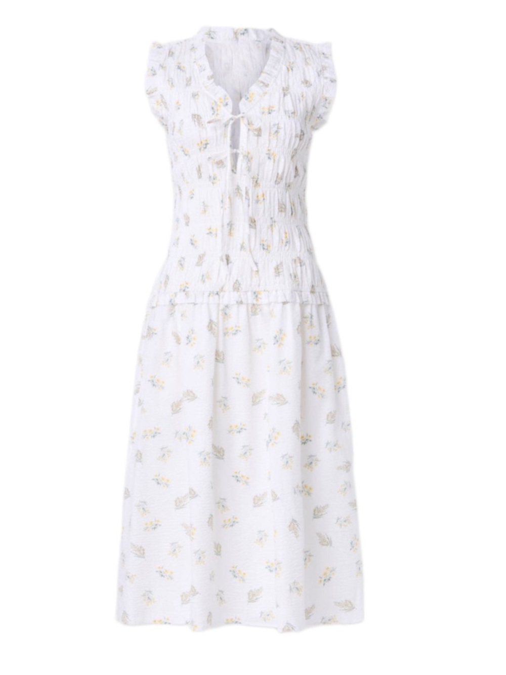 Rails White Floral Print Dion Dress Smocked Ruffle Bodice Midi Will fit XS-M
